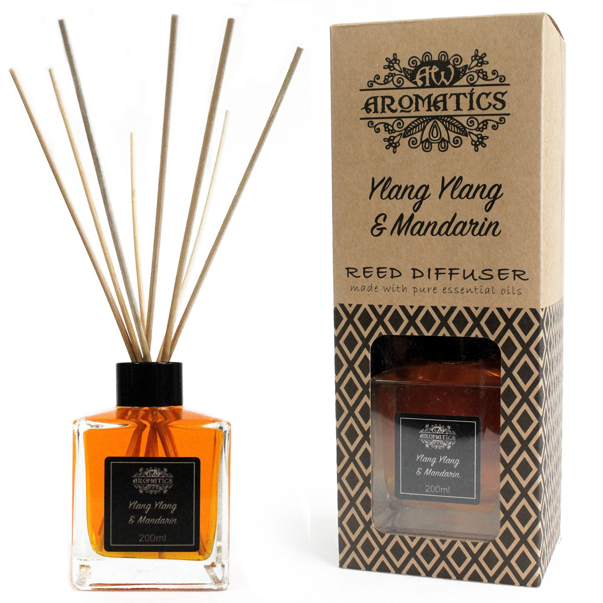 Ylang Ylang and Mandarin Essential Oil Reed Diffuser, 200ml, product photo
