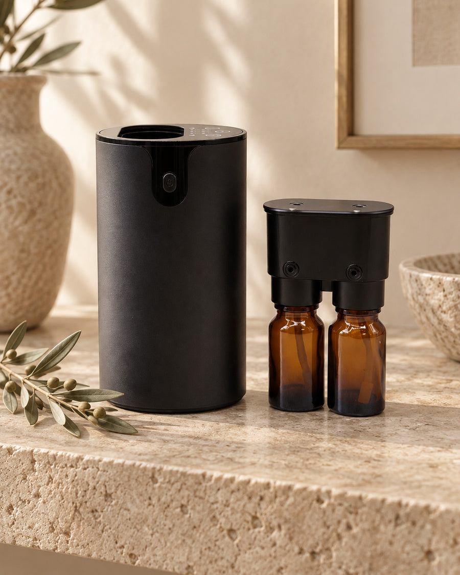 Double Essential Oil Waterless Nebulizer, USB to C styled in a calm spa setting, Tara Spa Yarm