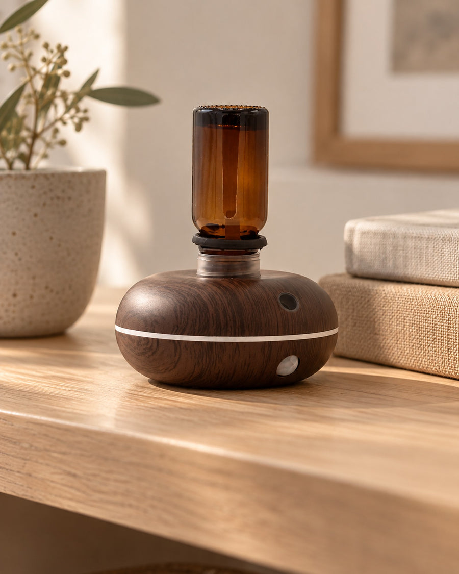 Mini Single Essential Oil Nebuliser, USB to C styled in a calm spa setting, Tara Spa Yarm