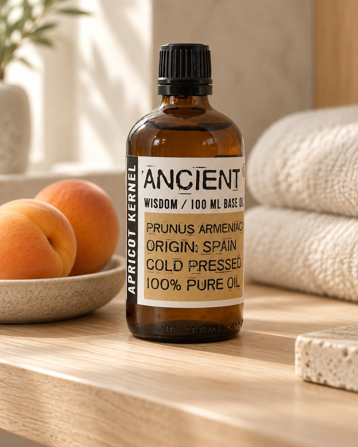 Apricot Kernel Base Oil, 100ml styled in a calm spa setting, Tara Spa Yarm