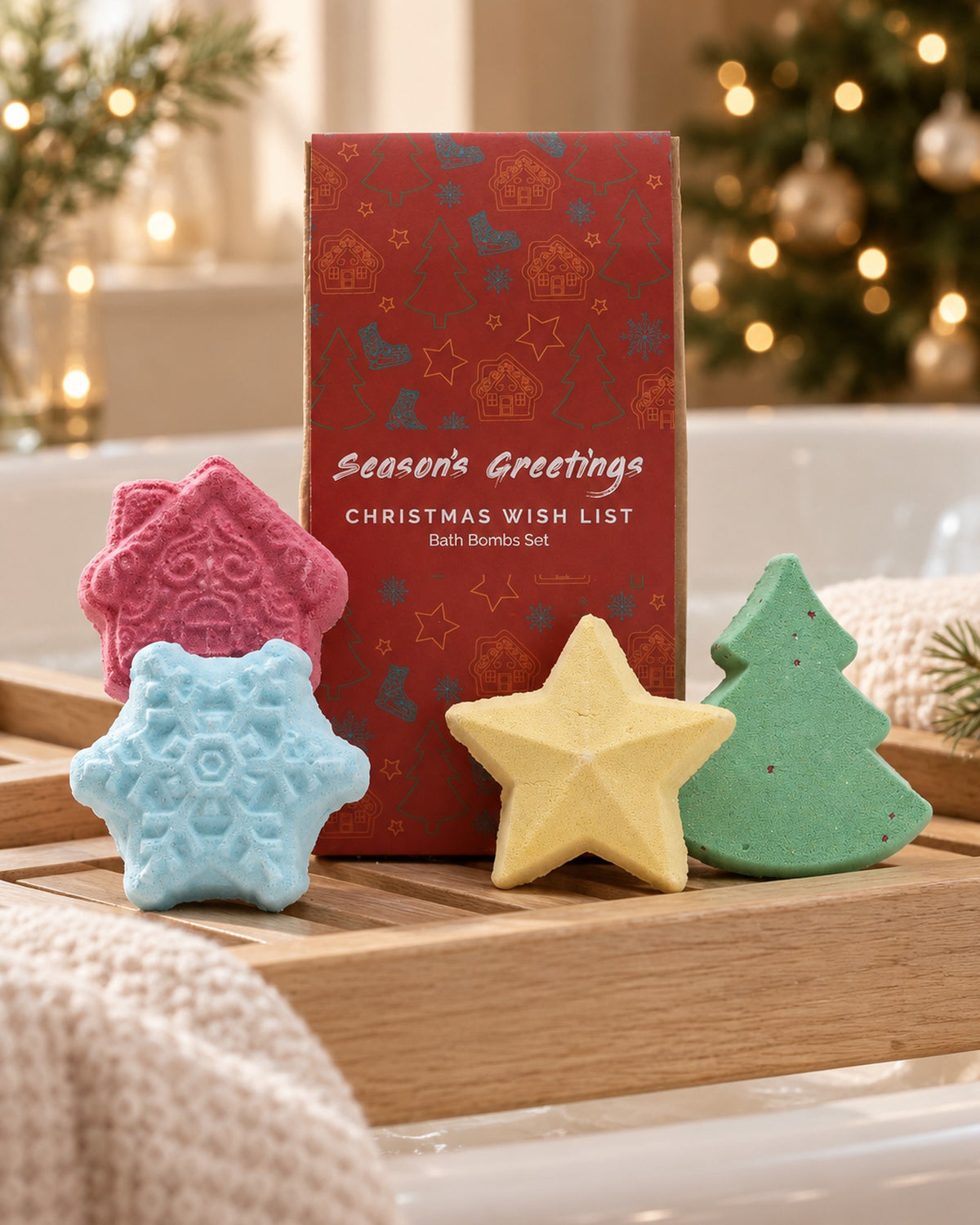Christmas Wish List Christmas Bath Bomb Gift Pack styled at home