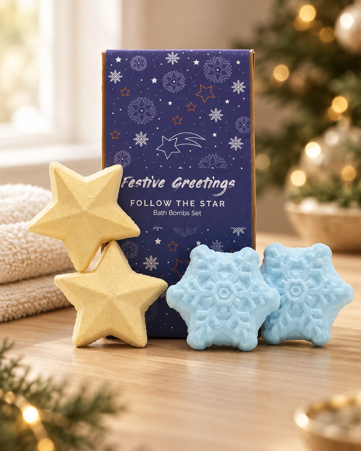 Follow the Star Christmas Bath Bomb Gift Pack styled at home