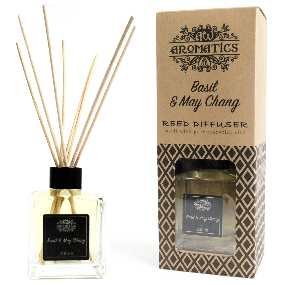 Basil and May Chang Essential Oil Reed Diffuser, 200ml, product photo
