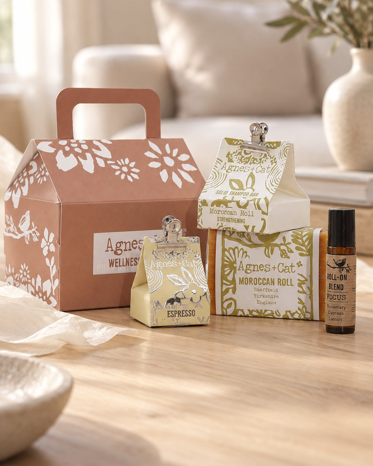 Agnes + Cat Moroccan Gift Set styled in a calm spa setting, Tara Spa Yarm