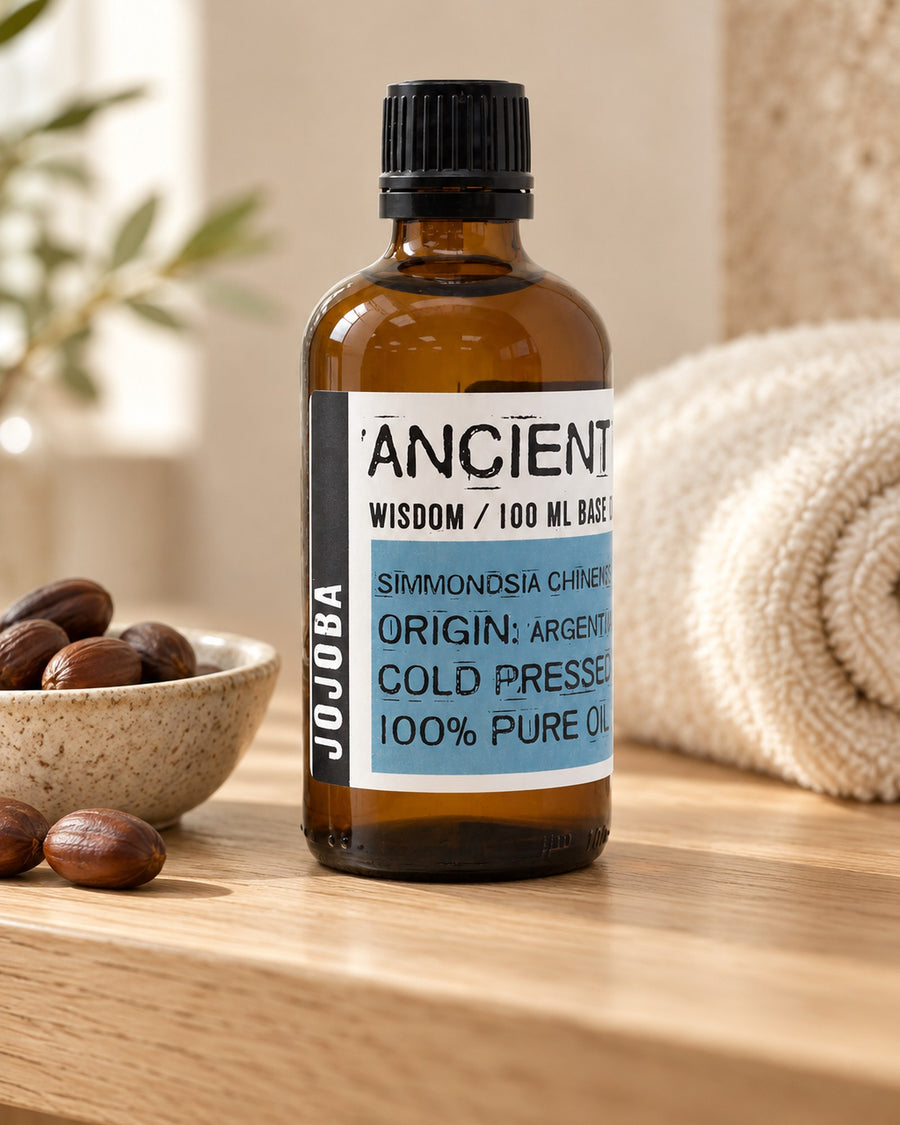 Jojoba Base Oil, 100ml styled in a calm spa setting, Tara Spa Yarm