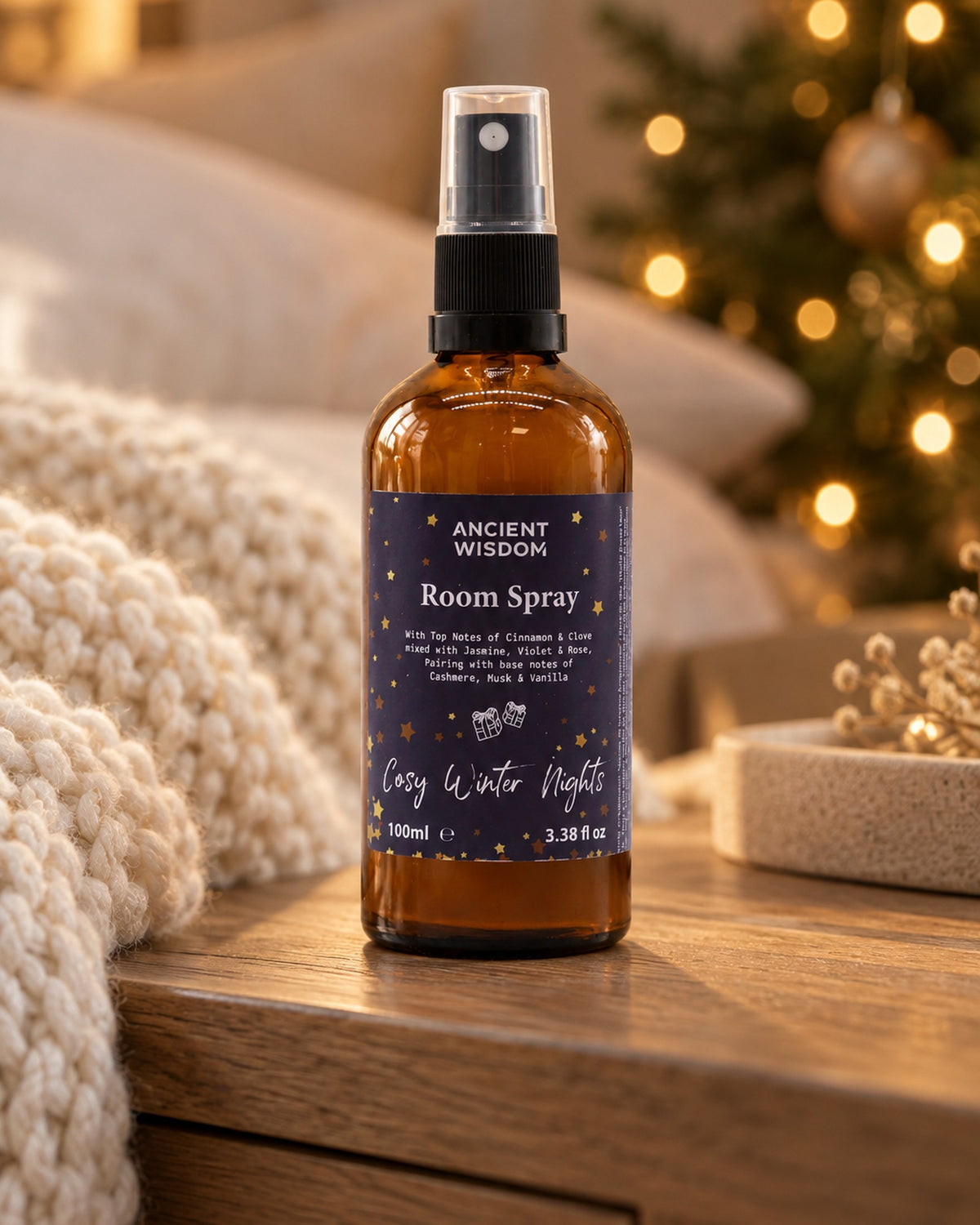 Cosy Winter Nights Room Spray, Cinnamon, Clove and Vanilla, 100ml styled at home